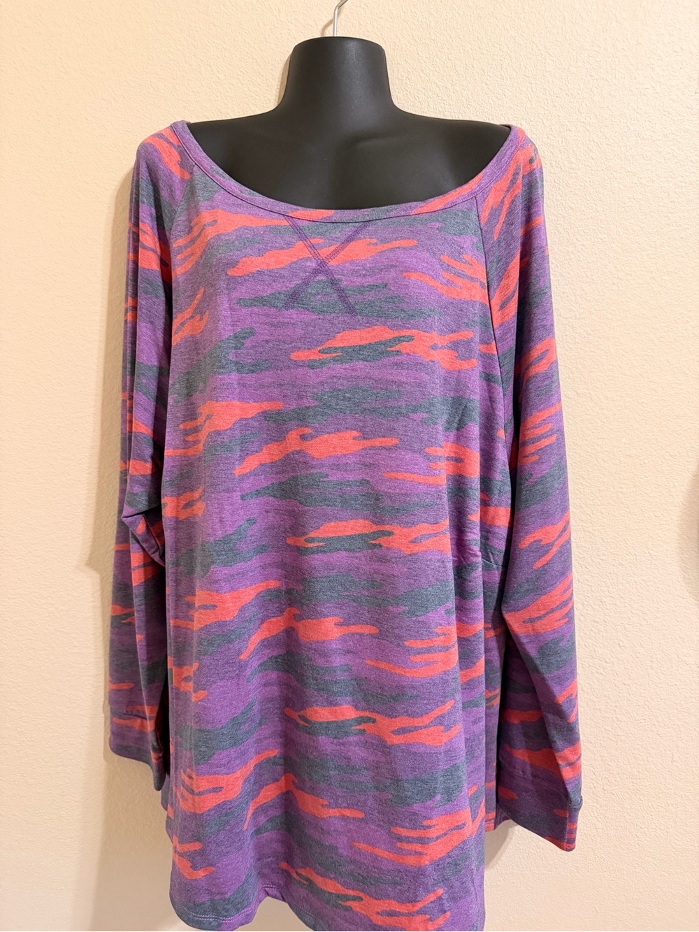 Avenue Purple and Coral Camo-Print Long Sleeve Tee